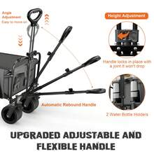 Large Collapsible Garden Cart With Brakes, Folding Utility Wagon With Big Wheels And Side Pocket Camping, Grocery, Gray - Grey - View 4