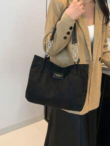 1 pièce Sac fourre-tout à l'épaule, grande capacité, fermeture à glissière, mode et polyvalent pour le trajet, les voyages, les achats, les sorties, cadeau pour les adolescentes, les étudiantes et les femmes actives. Convient pour le bureau, l'école, le travail, les affaires, le trajet, l'extérieur, les voyages - Noir - Voir 3