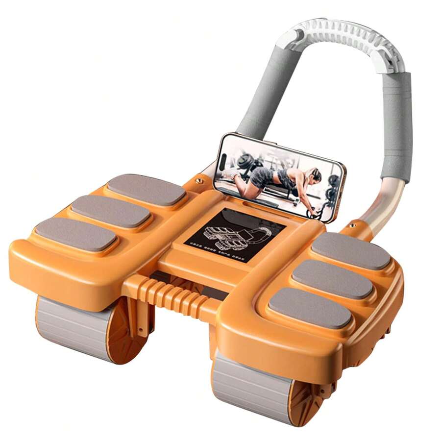 Rodillo abdominal autorebote 2025 con soporte para codos: rueda de ejercicio de 4 ruedas para gimnasio en casa, entrenamiento abdominal y pérdida de grasa abdominal | Equipo de fitness portátil - Naranja - Ver 1