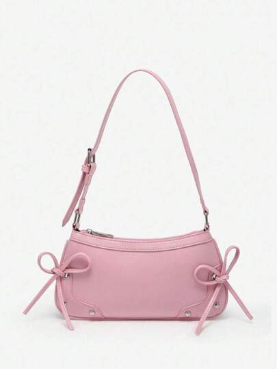 1 pieza Bolso baguette con decoración de moño retro para el hombro/axilas, adecuado para citas, salidas y fiestas