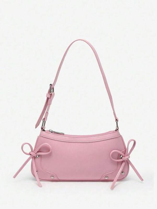 1 pièce Sac baguette rétro à décoration de nœud papillon pour l'épaule et l'aisselle, convient pour les rendez-vous, les sorties et les fêtes