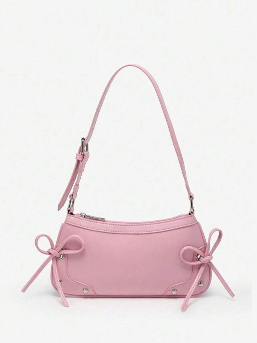 1pc Retro Bowknot Decor Shoulder Armpit Baguette Bag, Suitable For Dates, Outings, Parties