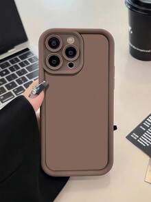 1pc Perforated Solid Brown Custom Pattern Full Coverage TPU Shockproof Phone Case Compatible With Apple 16, 15, 14, 13, 12, 11 Pro Max And A/S Series Waterproof Anti-Fall Scratch Resistant - Brown - View 1