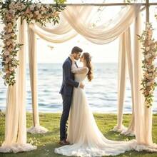 2pcs 6m Champagne Chiffon Archway Fabric, Wedding Archway Fabric, Birthday Party Background Decoration, Polyester Romantic Party Decoration For Wedding, Wedding Party Bridal Shower Decor Room Decoration Supplies, Suitable For Wedding Archway, Stair Fence Decor, Chair Back Decoration, Sheer Mesh Door Curtain, Gauze Table Runner, Table Cover, Banquets Party Supplies