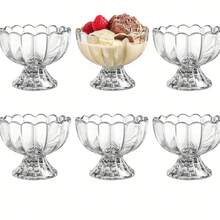 6pcs/4pcs/2pcs Ice Cream Dessert Bowls, 6oz Vintage Glass Containers With Sturdy Base, Suitable For Sundae, Fruit, Ice Cream, Snacks, Condiments. Thick And Heat-Resistant. - Lotus Bowl - View 1