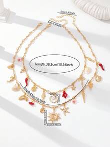 2 Pcs Summer Ocean Style Shell Coral Starfish Charm Necklaces Set, Women Beachy Style Necklace Jewelry, Starfishes Pendant, Seashell Necklaces Suitable For Vacation, Daily Wear - Multicolor - View 3