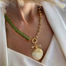 Grüner weicher Ton mit goldfarbenem Anhänger in Herzform und bösen Blick, modisches und exquisites Perlen-Accessoire, Geburtstagsgeschenk, hochwertiger neuer Schmuck für Frauen