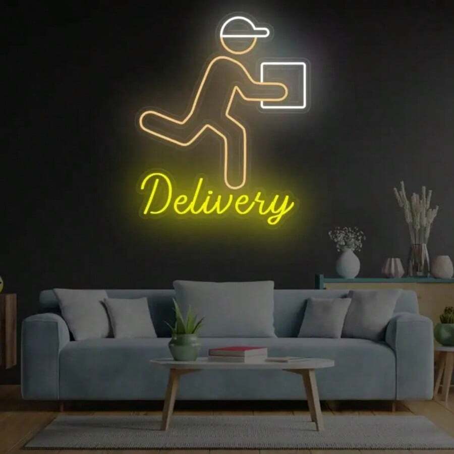 可定制快递配送 LED 霓虹灯 - USB 供电 10 级可调亮度壁灯，带有个性化文字，多色照明，适用于家庭办公室和快递站装饰，定制 LED 霓虹灯，壁挂灯 - 16 英寸/40.6 厘米 - 查看 1