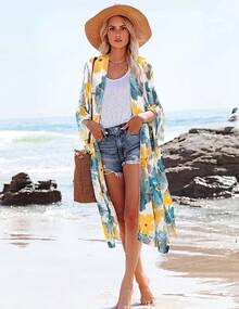 Women's Long Lace Kimono Cover Ups Tops Lightweight Summer Cardigan Dusters Sheer Boho Beach Plus Size Maxi XX-Large White At  Women's Clothing Store - Big Flower Folds - View 2