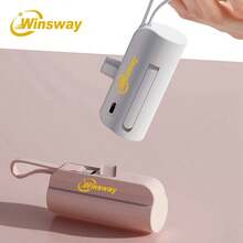 Winsway 5000mAh Portable Capsule Power Bank With Built-In Type-C Dual Interface And Mobile Phone Holder, Can Be Taken On Board. The Design Is Compact And Easy To Carry. Suitable For Summer Holiday Outdoor Travel/Camping And Emergency Backup Mobile Power Supply Gifts For Family, Friends, Birthday Portable Charger - White - View 4