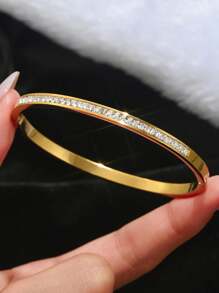 3pcs Minimalist, Versatile, Light Luxury, Stackable Zirconia Paper Clip Bracelets, 18K Gold-Plated Mirror Polished, Vacuum Plating, Waterproof And Not Easy To Fade Stainless Steel Bracelet Set, Personalized Jewelry Bracelets, Women's Jewelry, Suitable For Women's Gatherings, Daily Wear, European Style, Generous Personalized, Luxury Zirconia Wristbands,