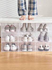 6/12 piezas Cajas apilables transparentes para almacenamiento de zapatos para el armario, contenedores de almacenamiento de zapatos resistentes con puerta transparente, cajas de zapatos de plástico con cajón grueso, organizador de zapatos apilable para tenis