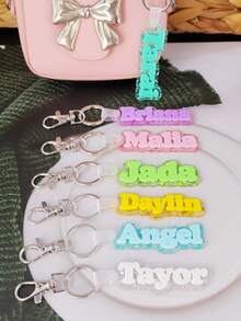1pc Customized Acrylic Letter Name Keychain, Personalized Double-Layer Glitter Keychain, Colorful Backpack Pendant, Suitable For Bags, Water Bottles, Perfect Birthday Gift For Women And Family, Decorative Keychain, Fun Design, Charming Accessory, Cute Keychain - Steel Keychain + White Button - View 7