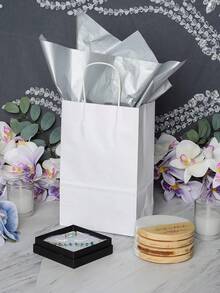 6/12/20pcs Pure White Kraft Paper Bags, Kraft Paper Shopping Bags, Kraft Paper Gift Bags, Birthday Gift Bags, Handles Bags, Suitable For Small Businesses, Shopping, Retail, Parties, Merchandise, Gifts (Christmas, Halloween, Back To School Seasonal Gift Bags) - White - View 1