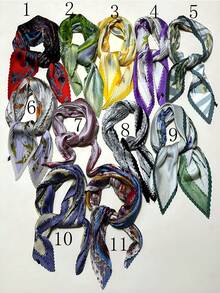 新款70cm正方形簡約印花圍巾，時尚女士帶有皺紋設計的圍巾。可用作頭巾，腰帶和腰帶，以及個人風格的匹配斗篷，頭帶，頭箍，是裝扮造型的理想選擇 - 彩色 - 查看 1