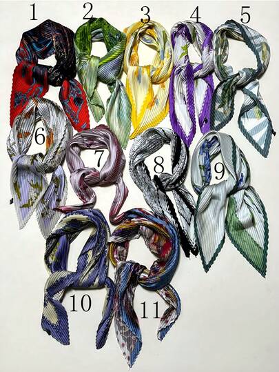 新款70cm正方形簡約印花圍巾，時尚女士帶有皺紋設計的圍巾。可用作頭巾，腰帶和腰帶，以及個人風格的匹配斗篷，頭帶，頭箍，是裝扮造型的理想選擇