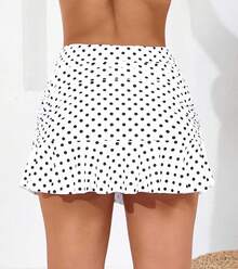 Halcurt Women's High Waisted Ruched Ruffle Swim Skirt With Shorts Tummy Control Tankini Swim Skort Bikini Swimsuit Bottoms - White/Polka Dot - View 4