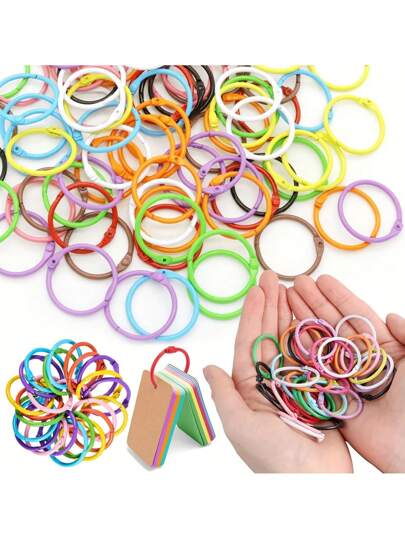 Anillos sueltos de metal colorido - Variedad de colores brillantes, con función de llavero, adecuados para álbumes, artículos de papelería, llaves y otros anillos sueltos - Anillos de hierro abiertos de 1.18 pulgadas, superficie brillante, organización de papelería | Artículos de oficina multicolor | Anillos de cara lisa, organización de archivos para oficina, escuela y hogar, anillos de tarjetas de índice, hojas sueltas de cuaderno, anillos de carpeta, anillos de scrapbook, útiles escolares, útiles escolares, de vuelta a la escuela