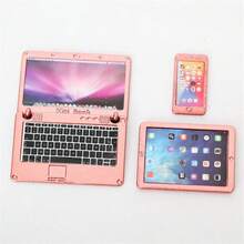 3件套 1:12 娃娃屋迷你金属电脑模型套装，迷你娃娃衣服配件小摆件，可爱迷你家具电子配件迷你装饰品，适用于家居、房间、游戏、派对，小礼物 - 金属笔记本电脑平板电脑 3 件套模型玩具 - 彩色 - 查看 10