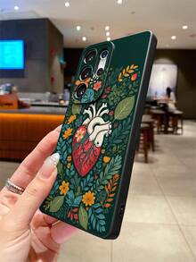 1 件绿色植物心形与花朵黑色瞳孔防震 TPU 手机壳，适合作为节日礼物，兼容 Apple XS/XS Max/XR/11 12 13 14 15 16 Pro/Pro Max/14 15 16 Plus、Nothing、Pixel、INFINIX、Redmi 系列