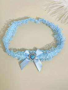 Lace Elegant Wedding Garter With Rhinestone Heart Decoration And Bow Bridal Garter Belt, Wedding Decoration Set– Bridal Leg Accessory For Wedding Season- Bridal Shower - Bride To Be - Bachelorette Party - Bridesmaid Gift - Multicolor - View 3