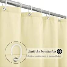 Shower Curtain, Beige, Textile Polyester Fabric Bathroom Curtain, Waterproof Washable Shower Curtain, Suitable For Bathtubs, Anti-Mold, Quick-Drying, With 12 Hooks - Beige - View 4