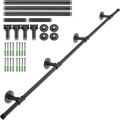 Pasamanos Escalera 300cm Barandal de Tubería Handrails De Soporte Seguridad Apoyo para Escalones, Antideslizante Barra de Agarre Pared para Interior Exterior Guardería Escalera Barandilla de Metal Kit