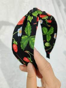 1 pieza Diadema ancha con lazo grande estilo femenino con diseño de fresa, accesorios de lazo, diadema para mujeres, accesorios para el cabello