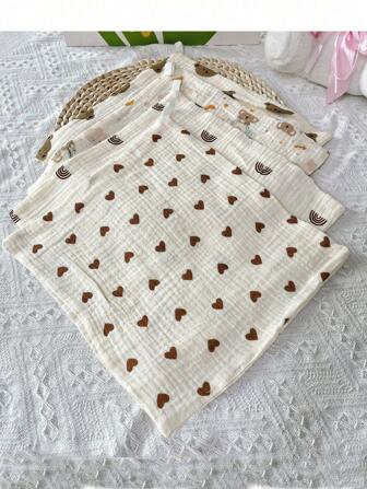 4pcs Newborn Baby Square Handkerchiefs, Gauze Infant Face Towel, Cartoon Baby Drooling Bibs