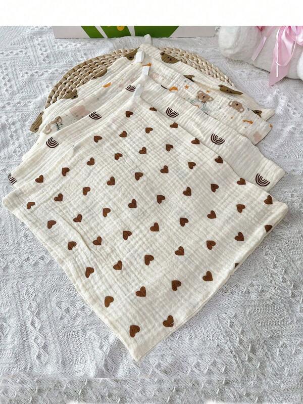 4pcs Newborn Baby Square Handkerchiefs, Gauze Infant Face Towel, Cartoon Baby Drooling Bibs