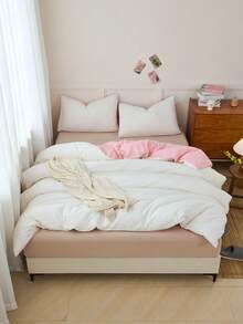 Bộ ga trải giường 2/3 món màu trắng và hồng có thể đảo mặt, màu trơn mềm mại thân thiện với da, kiểu dáng tối giản, thoải mái, mềm mại, thoáng khí, phù hợp với giường đơn/đôi/cỡ Queen/King - lý tưởng cho phòng ngủ, phòng khách, ký túc xá, 1 ga trải giường kèm 1/2 vỏ gối (không bao gồm ruột gối), có thể giặt máy. - Trắng + Hồng - Xem 5