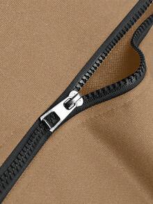 男士基础休闲夹克，秋冬新款，时尚简约插肩袖撞色设计，卡其色/黑色，拉链连帽长袖运动服，适合户外步行和跑步 - 卡其色 - 查看 6