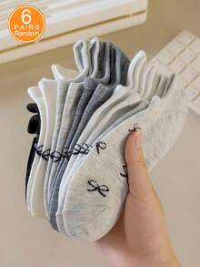 1/6 Pares de calcetines náuticos finos, transpirables y casuales para mujer con lazo, versátiles, lindos, de moda y sencillos, cómodos, suaves y transpirables, apropiados para uso diario - Multicolor - Ver 6