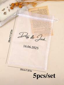 10/5pcs Custom Pearl Gauze Bag, Customized Photo Text Solid Color Candy Packaging Bag, Drawstring Gift Packaging Bag, Solid Color Mesh Bag, Suitable For Holiday Gift Packaging, Wedding Gift Packaging, Party Gift Packaging, Daily Jewelry Storage Bag, Gifts For Dad, Mom, Son, Daughter, Friends, Classmates, Neighbors, Suitable For Daily Use, Office, Kitchen, College, Birthday, Graduation Ceremony - White - View 11