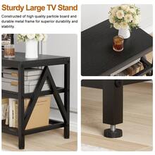 TV Stand For TV Up To 75 Inch, Long 70" TV Cabinet With 3-Tier Storage Shelves, Black Oak