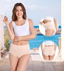 Women's Cotton High Waist Tummy Control Panties Jacquard Ladies Panty Multipack - Comfort - 三角褲 02 - 5 條裝 - 多種顏色 - 查看 3