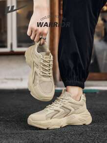 WARRIOR 1 par de zapatillas deportivas casuales de estilo grueso color caqui para pareja, modelo 2025 - Zapatillas de moda transpirables para ocio y deportes al aire libre, zapatillas de fitness y running, zapatillas para estudiantes, versátiles para fotografía y uso diario, zapatillas gruesas para mujer