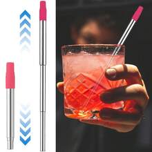 金属可重复使用吸管,可折叠不锈钢饮用吸管,便携式伸缩旅行吸管,带盒子和清洁刷,可折叠口袋吸管,适用于旅行、学校、野餐、学校用品 - 彩色 - 查看 5