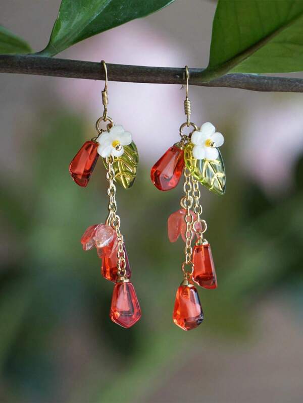 1 Pair Unique Food &Fruit Pomegranate Acrylic Earrings, Creative Party Accessories, Suitable For Daily Wear For Women