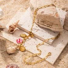 1/Pc Summer Sea Crab Conch Fish Statement Stainless Steel 18K Gold Plated Pendant Ocean Series Necklace For Women