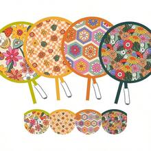 4 Pack Retro Hippie Hand Fan Foldable MultiRole Round Fans For Travel Events Graduation Indoor Outdoor Joyful RR8 - Colorful - View 1
