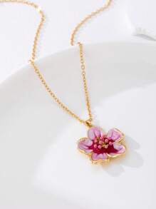 1pc Fashionable Versatile Floral Enamelled Pendant Necklace For Women, Daily Wear
