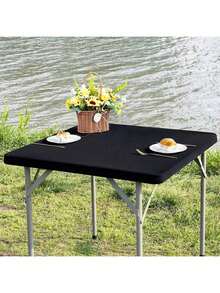 1pc Stretchy Square Table Cover, Washable Foldable Tablecloth For Party Dining, Cocktails Table Decorations, Birthday Wedding Party Decorations,Christmas - Multicolor - View 9