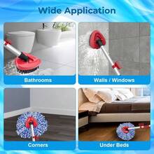 Local Delivery--Spin Mop Head And Brush Replacement Compatible With O Cedar EasyWring 1-Tank System, 4 Mop Replace Heads, 1 Handle, 1 Base And 1 Scrub Brush Combo Set 002 - Blue (2 Tank System) - 查看 6