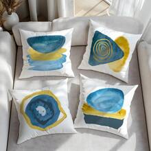 4 piezas Fundas de cojín abstractas en colores azul y dorado, tela de terciopelo suave, impresión unilateral de 45*45cm, adecuado para sala de estar, dormitorio, sofá, decoración del hogar, fundas de cojín, regalo