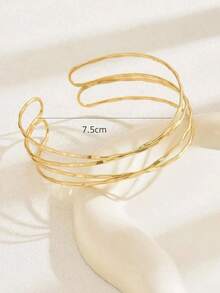 1pc Women's Metal Texture Stripe Bracelet, Multi-Layered Retro Wrap Style, New High-End Hand Ornament, Armlet - 金色 - 查看 4