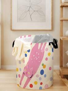 1 pieza Cesta de almacenamiento redonda plegable de gran capacidad con asa y diseño de animal lindo, caja de almacenamiento plegable multiusos para guardería, artículos para bebés, pañales, ropa, juguetes, organizador