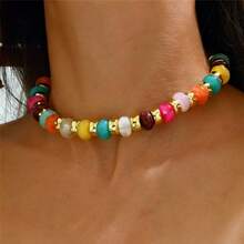 1 set de nouveau collier de perles bohème et coloré pour femmes, convient pour le porter lors de voyages ou de rassemblements extérieurs