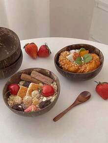 Bộ 1/2 bát dừa, thích hợp đựng sữa chua, cháo yến mạch, salad và món tráng miệng, đồ dùng gia đình, bát gỗ tự nhiên (không kèm thìa), đồ dùng nhà bếp, quà tặng Giáng sinh/Mùa tựu trường. - Cà phê nâu - Xem 8