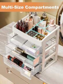 Makeup Organizer With Drawer,  Stackable Clear Perfume Organizer, Dorm Room Essentials For Girls, Multifunction Plastic Desk Organizer,  Nail Polish Organizer, Bedroom Countertop Storage For Cosmetics, Perfume, Brushes, Eyeshadow, Skincare, Lipstick - trắng - Xem 3